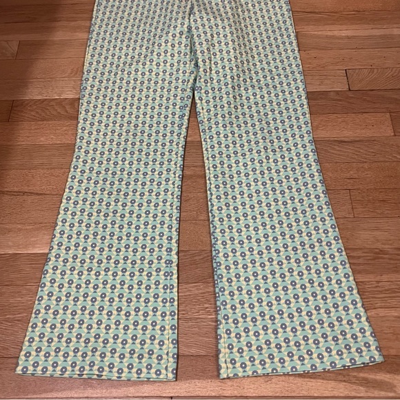 Zara Yellow Green Printed Flare Pants Bottoms S - Picture 5 of 11